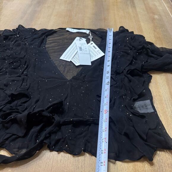 IRO Paris Lonila Ruffled Glitter-Embellished Georgette Blouse Medium Sz 36 Black - Picture 7 of 16